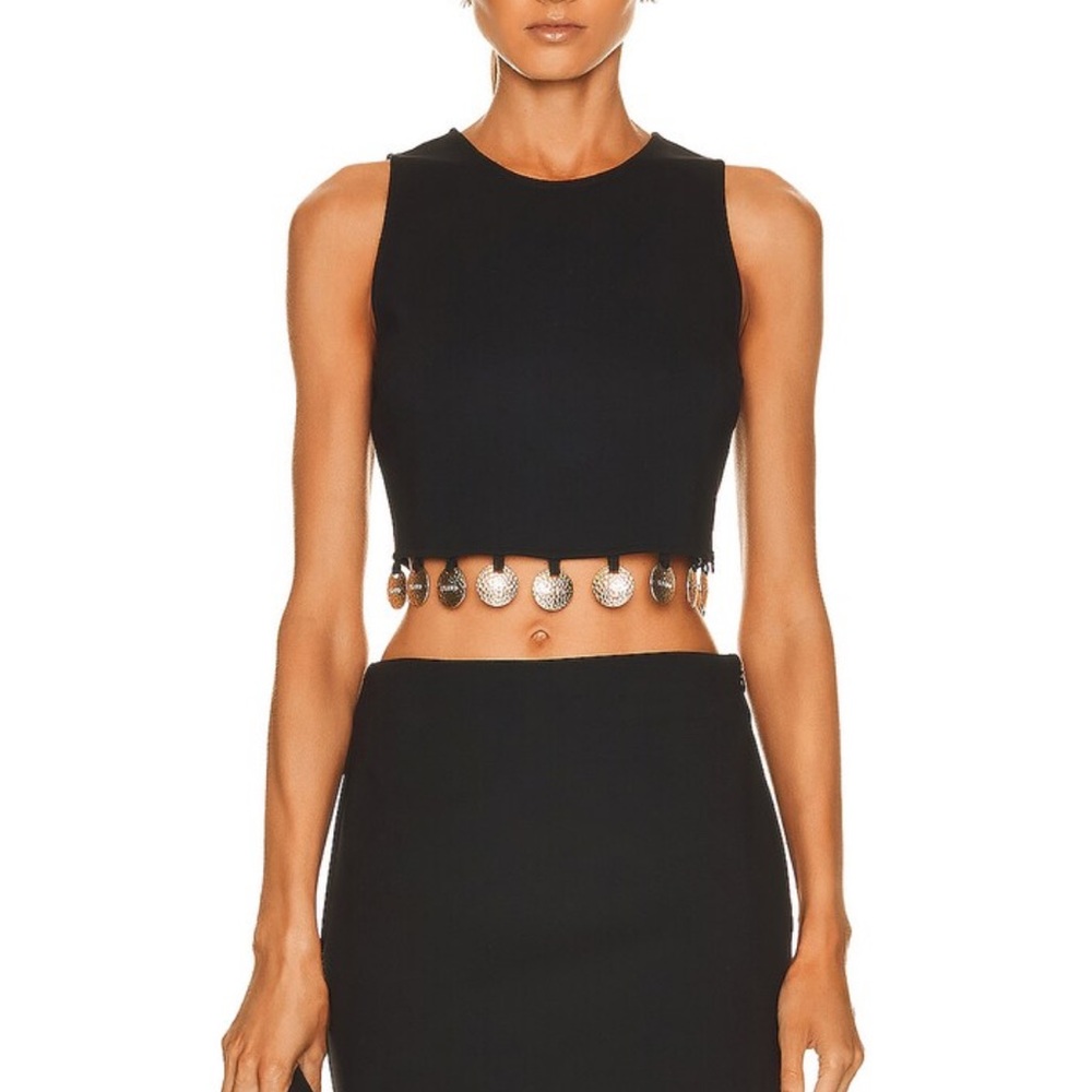 Staud Mallory Black Sleeveless Crop Top with Gold/Silver Accents